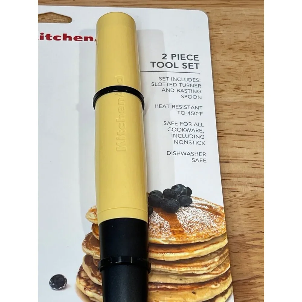 KITCHENAID Yellow Slotted Turner & Basting Spoon Model KQ360OHYLA VHTF 2Pc.NEW!